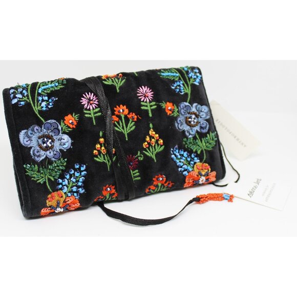 NWT HTF Anthropologie Corinne Lent beaded velvet jewelry roll- black - Picture 2 of 4